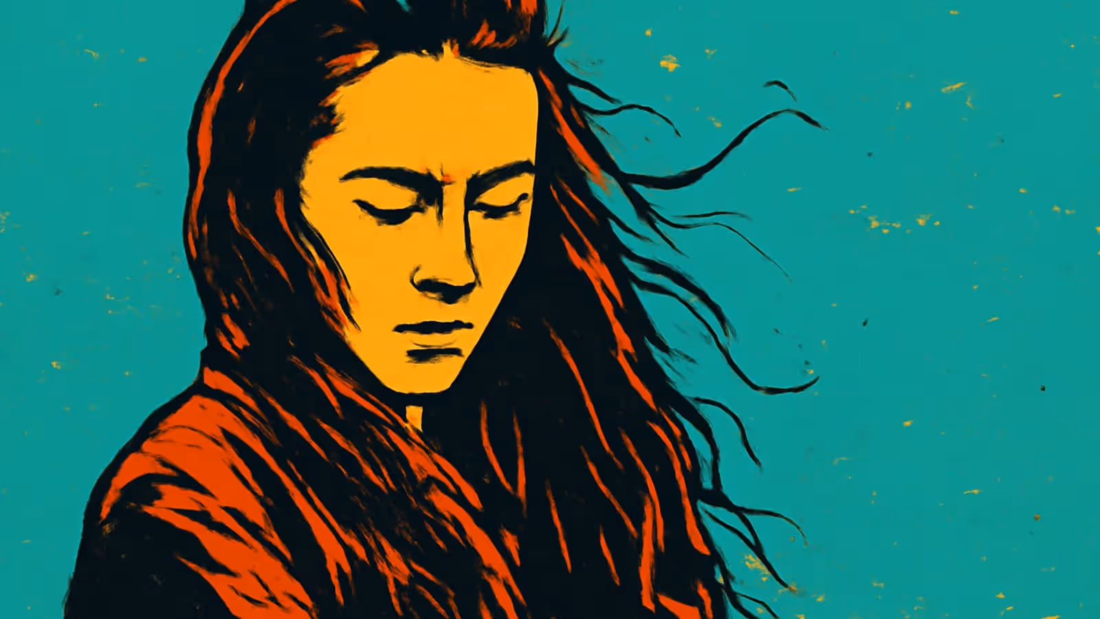 Pop-art illustration of a woman sitting quietly, looking down.